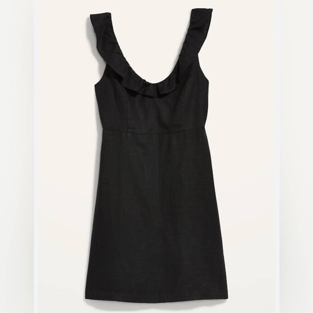 Old Navy Women’s Sleeveless Ruffled Fit & Flare Linen-Blend Dress V-Neck Black M